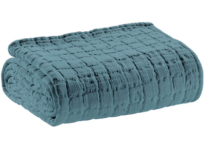 Plaid en coton textur&eacute; bleu glacier 130 x 200 cm WAFLE