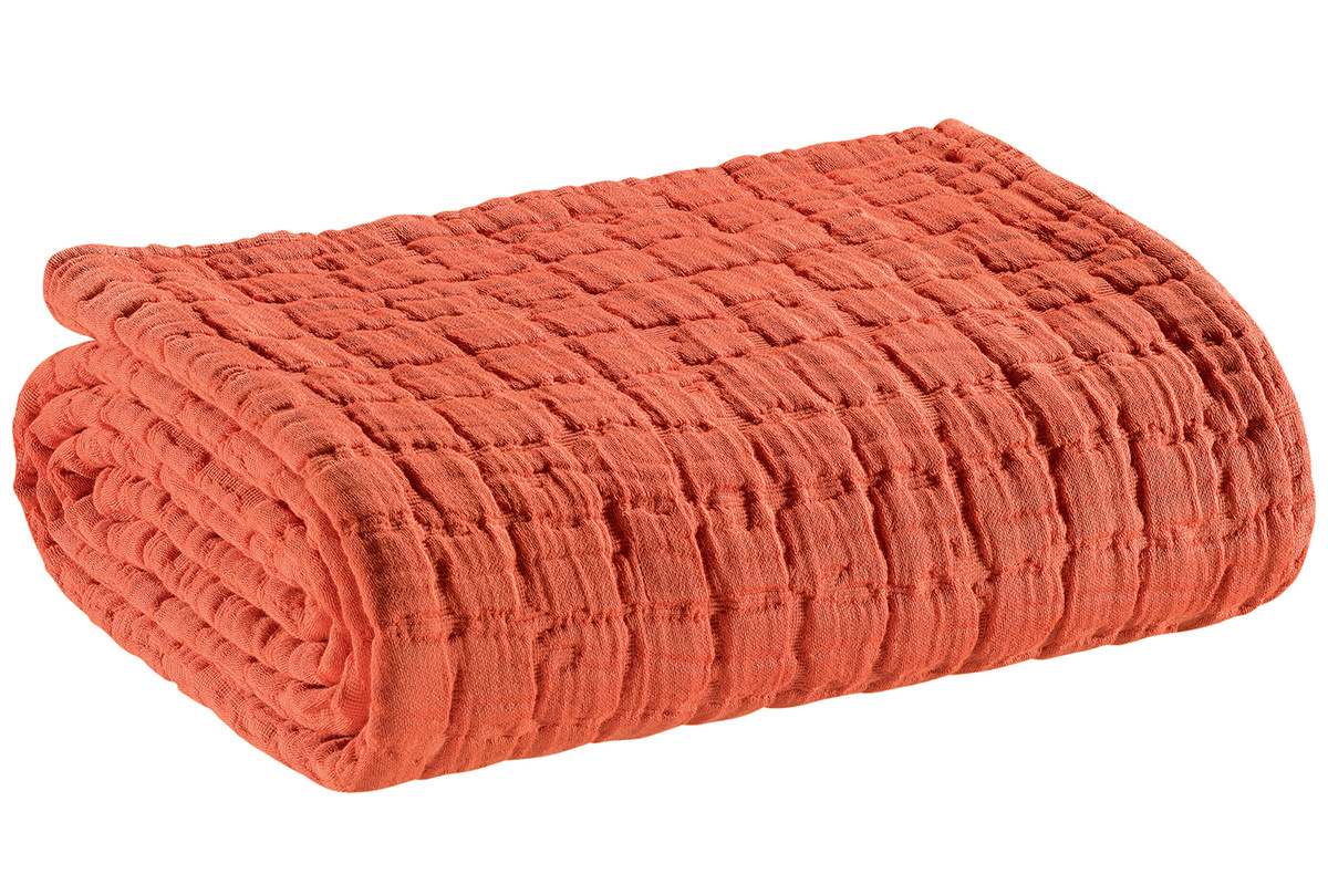 Plaid en coton textur� orange 130 x 200 cm WAFLE