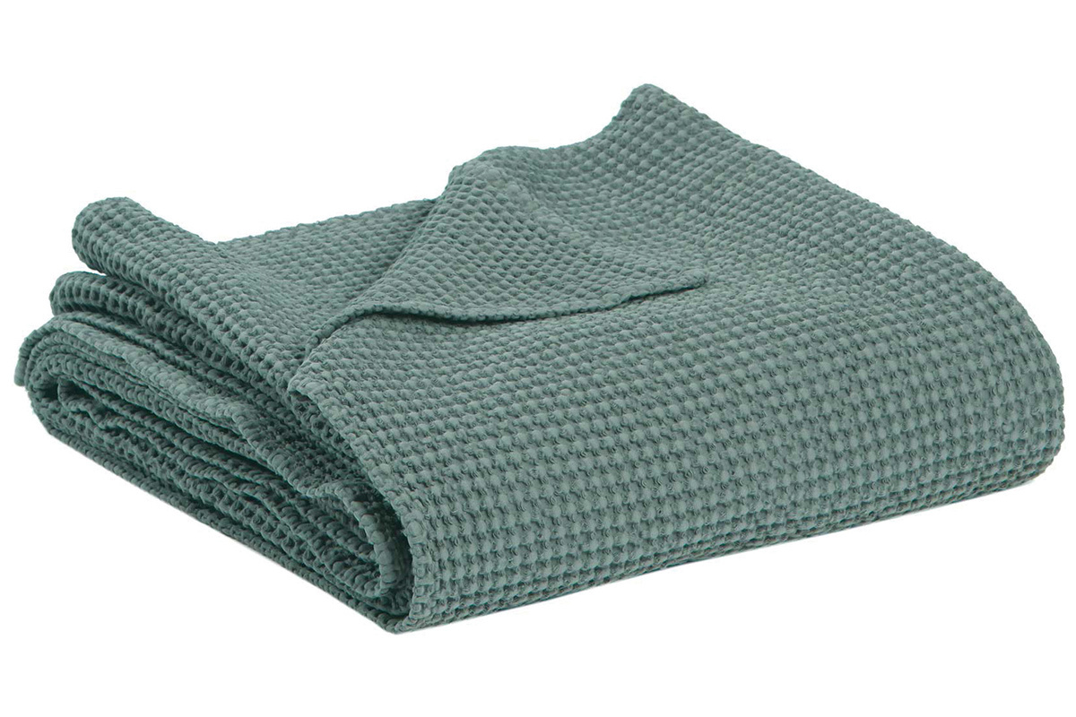 Plaid en coton vert sauge 140 x 200 cm YAM