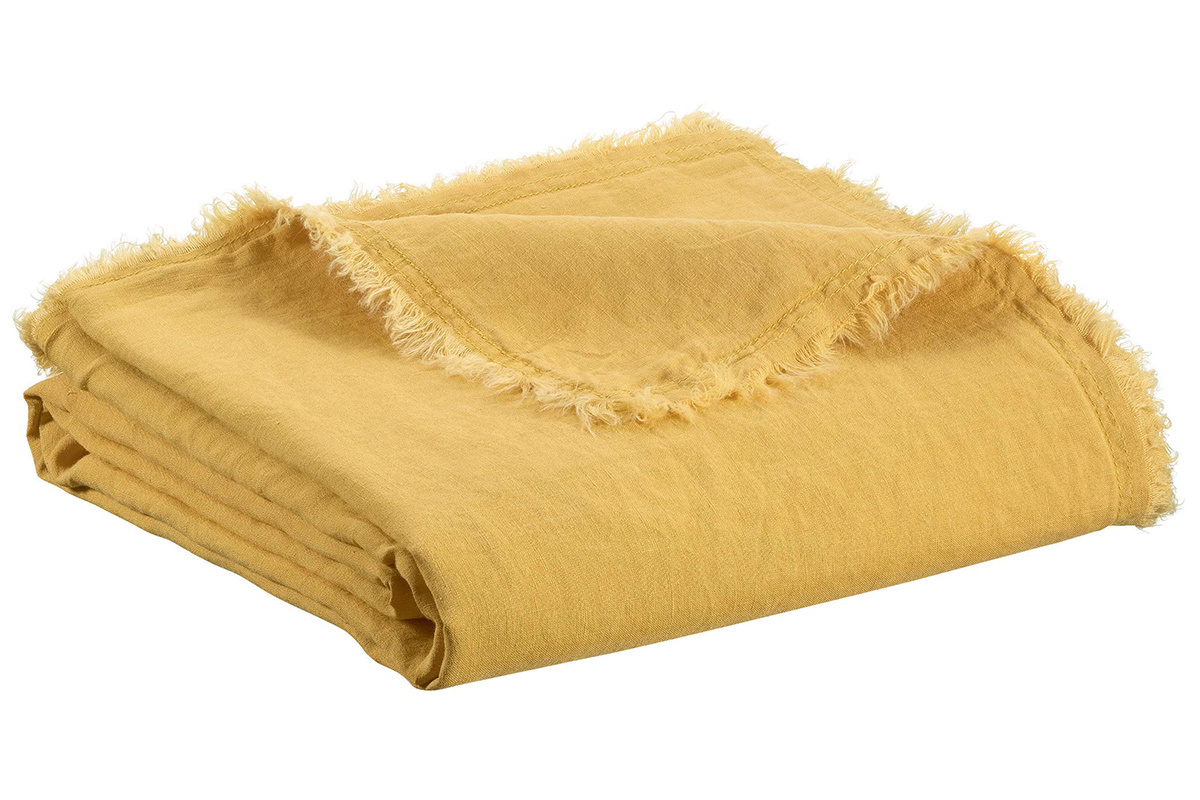 Plaid en lin jaune 130 x 180 cm LINEN