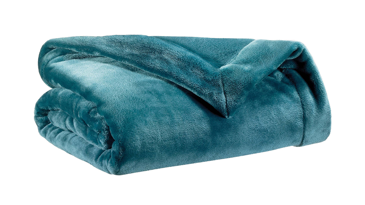 Plaid en polyester bleu canard 150 x 200 cm FERO