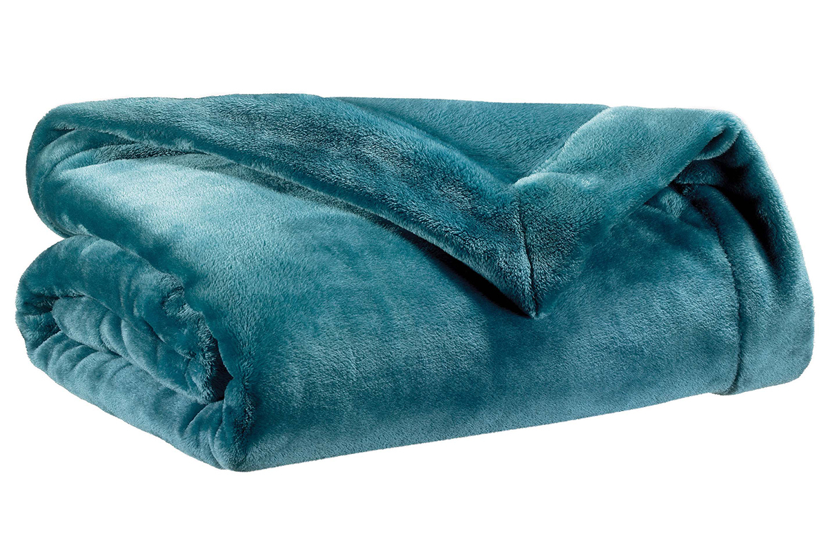 Plaid en polyester bleu canard 150 x 200 cm FERO