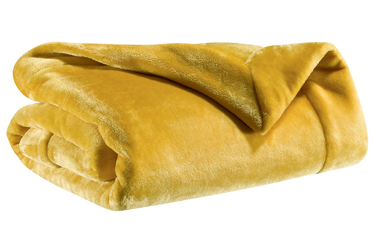 Plaid en polyester jaune curry 150 x 200 cm FERO
