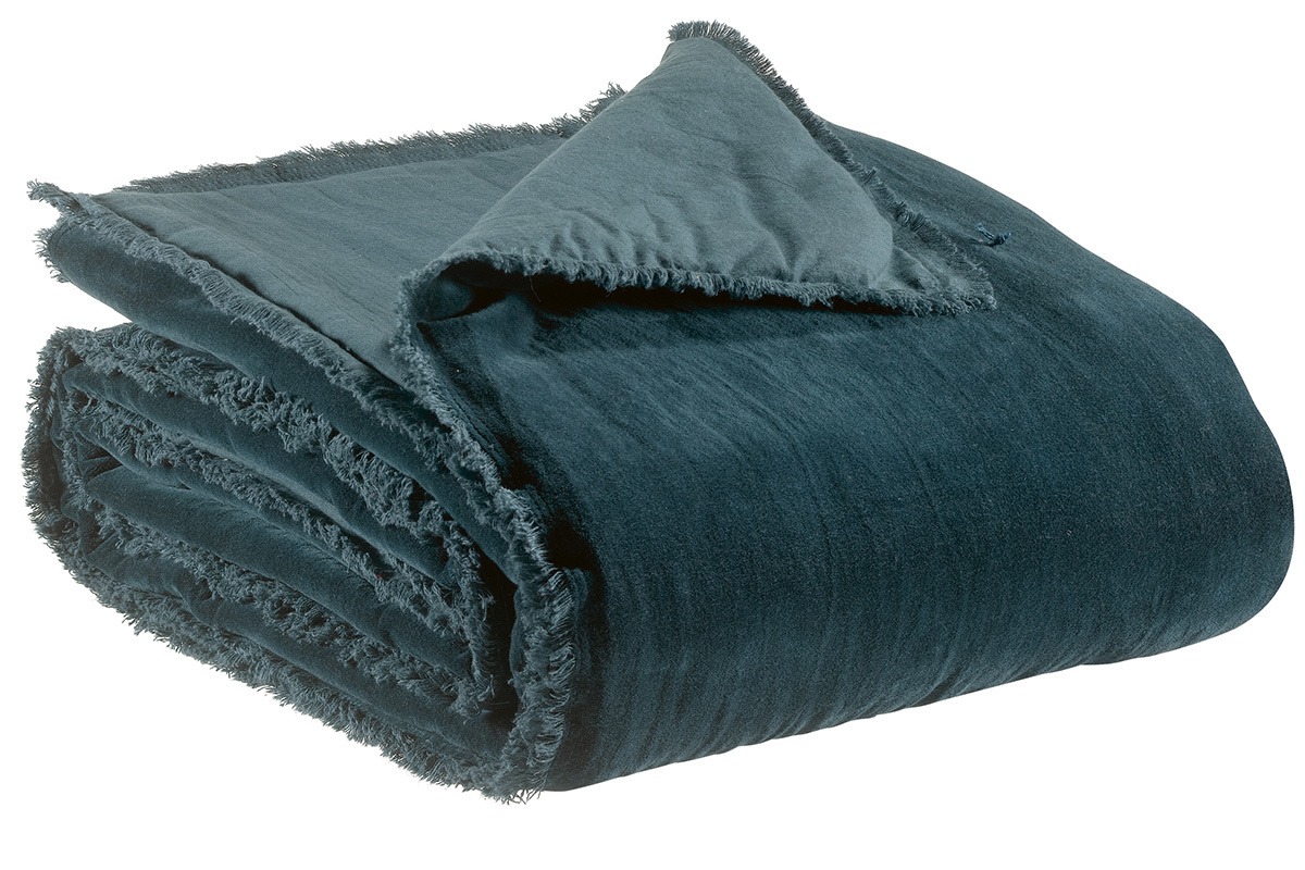 Plaid en velours bleu paon 135 x 200 cm PESCA