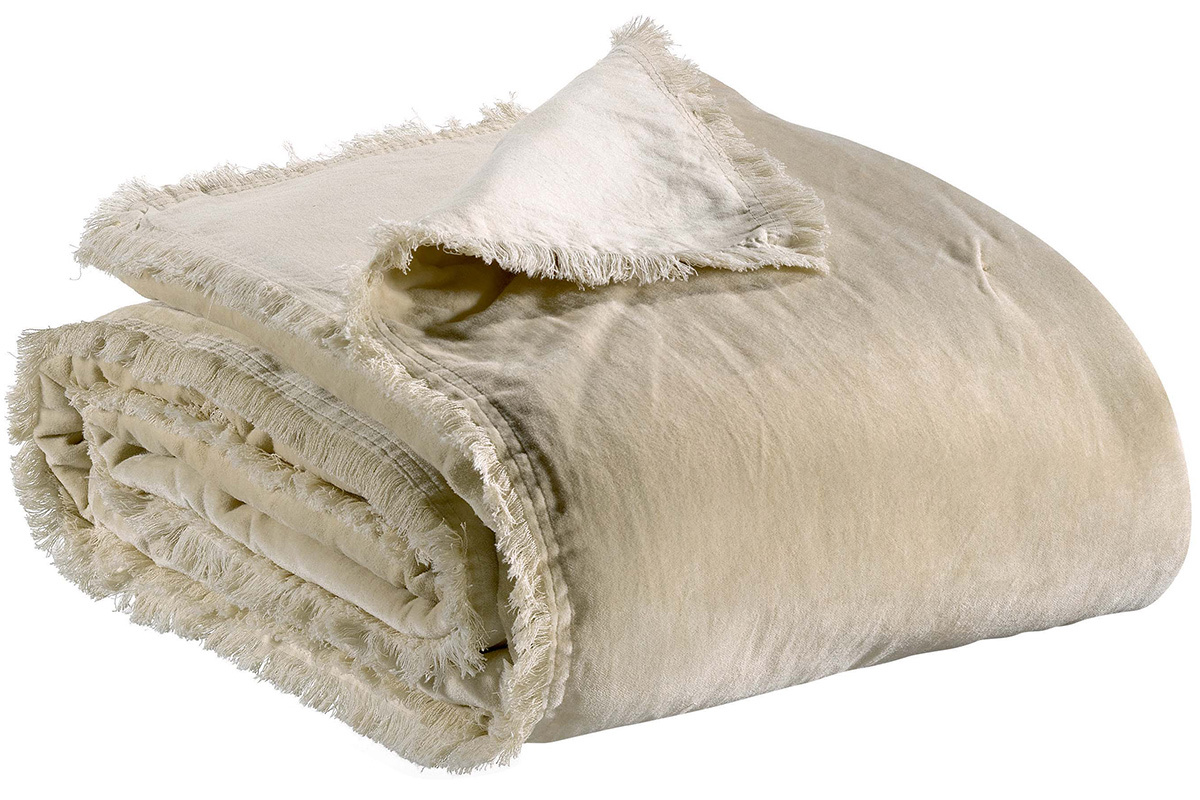 Plaid en velours couleur lin 135 x 200 cm PESCA