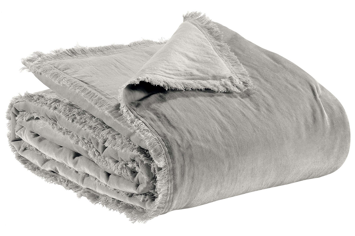 Plaid en velours gris perle 135 x 200 cm PESCA