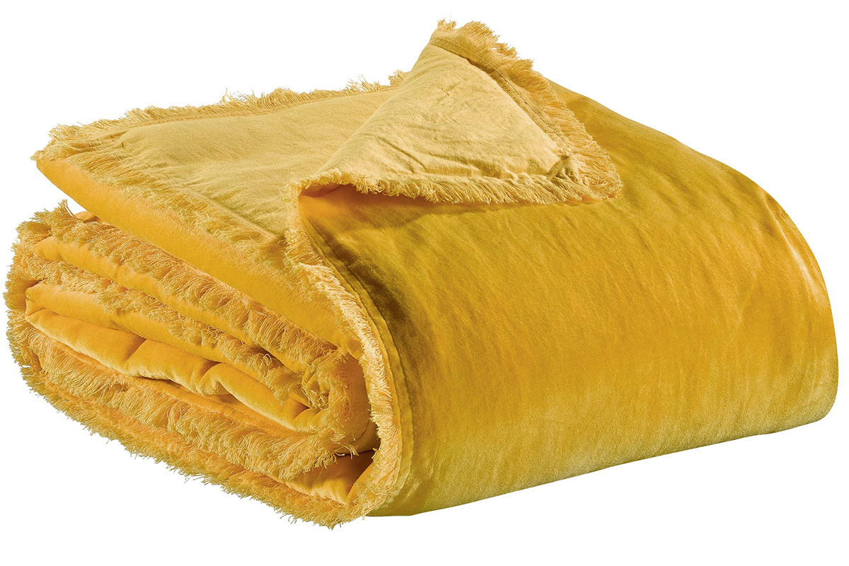 Plaid en velours jaune curry 135 x 200 cm PESCA