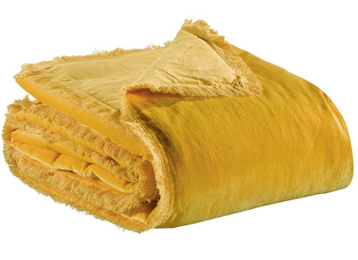 Plaid en velours jaune curry 135 x 200 cm PESCA