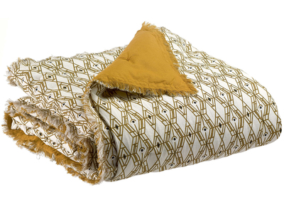 Plaid imprim&eacute; graphique en lin 135 x 200 cm BAKO