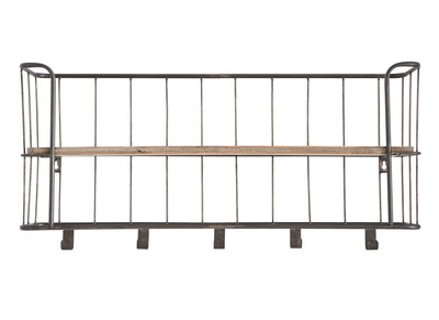 Porte-manteau mural m&eacute;tal gris et bois 85cm MANUFACTURE