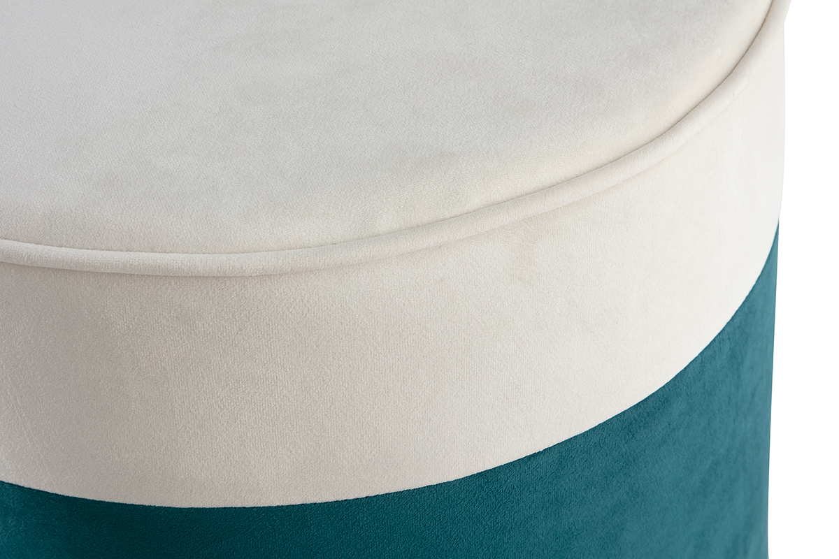 Pouf Rond Amaya En Velours Bleu Marine Avec Pied Métal Doré - Diamètre 40 Cm - Décoration Design Salon Chambre - 3