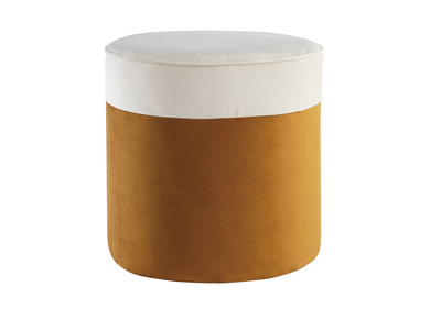 Pouf design bicolore en tissu velours blanc crème et jaune cumin D40 cm DAISY