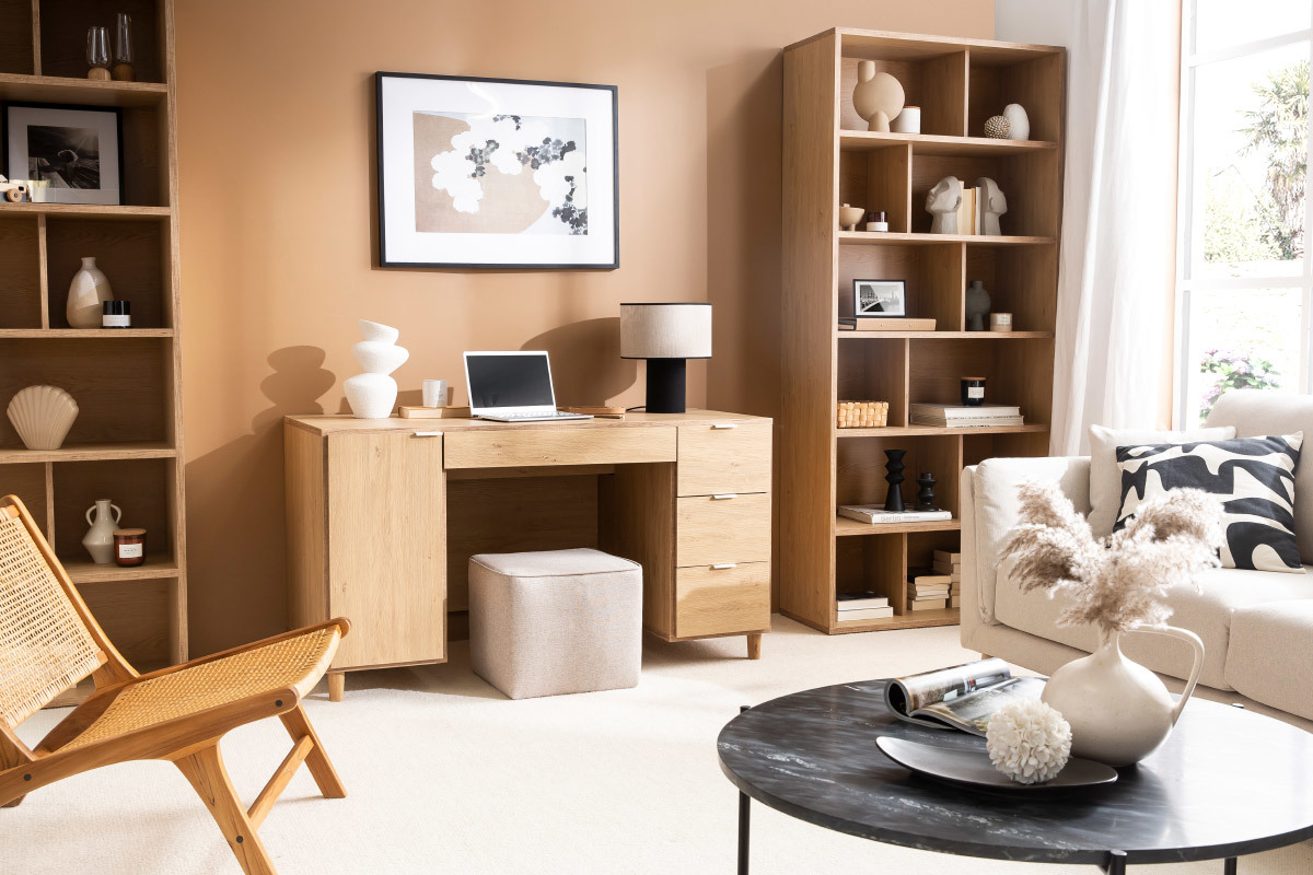 Pouf design carr en tissu brique PAVE