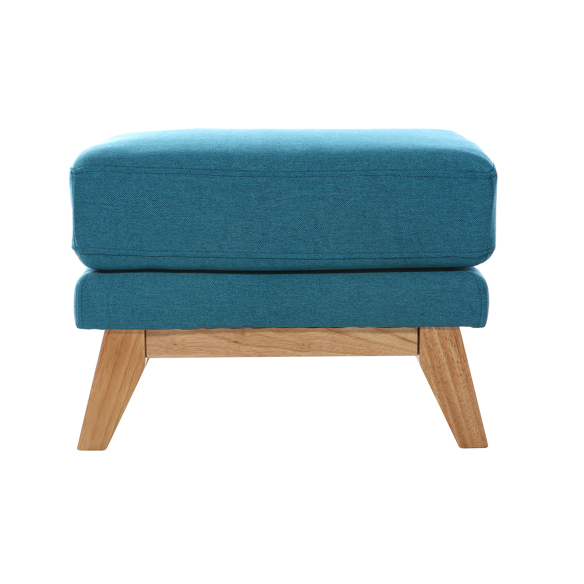Pouf repose-pieds déhoussable scandinave en tissu bleu canard et bois clair OSLO Pouf repose-pieds déhoussable scandinave en tissu bleu canard et bois clair OSLO