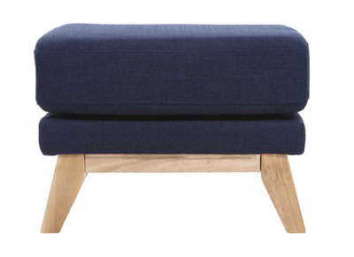 Pouf repose-pieds déhoussable scandinave en tissu bleu foncé et bois clair OSLO