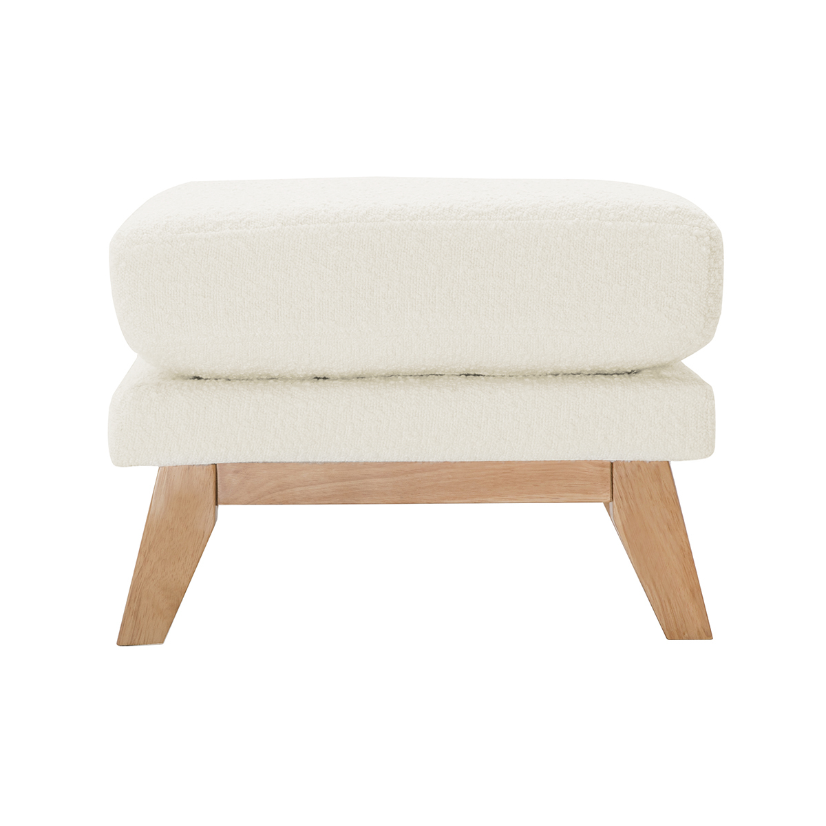 Pouf repose-pieds déhoussable scandinave en tissu effet laine bouclée blanc cassé et bois clair OSLO Pouf repose-pieds déhoussable scandinave en tissu effet laine bouclée blanc cassé et bois clair OSLO