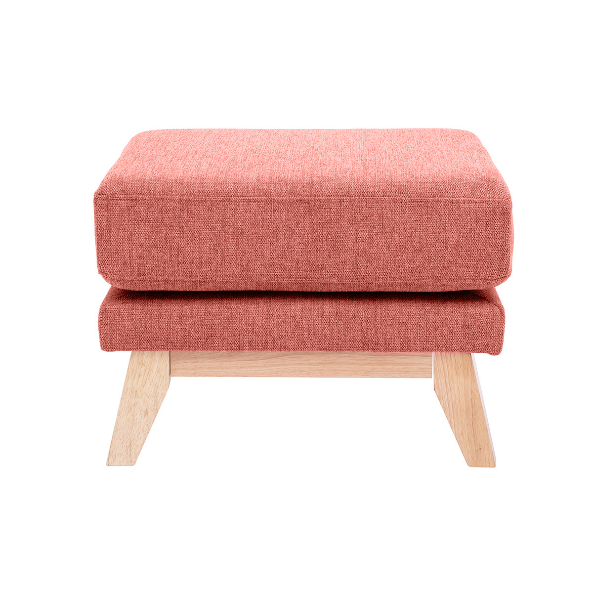 Pouf repose-pieds déhoussable scandinave en tissu effet velours texturé terracotta et bois clair OSLO Pouf repose-pieds déhoussable scandinave en tissu effet velours texturé terracotta et bois clair OSLO