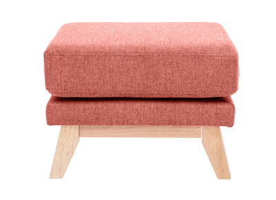Pouf repose-pieds déhoussable scandinave en tissu effet velours texturé terracotta et bois clair OSLO
