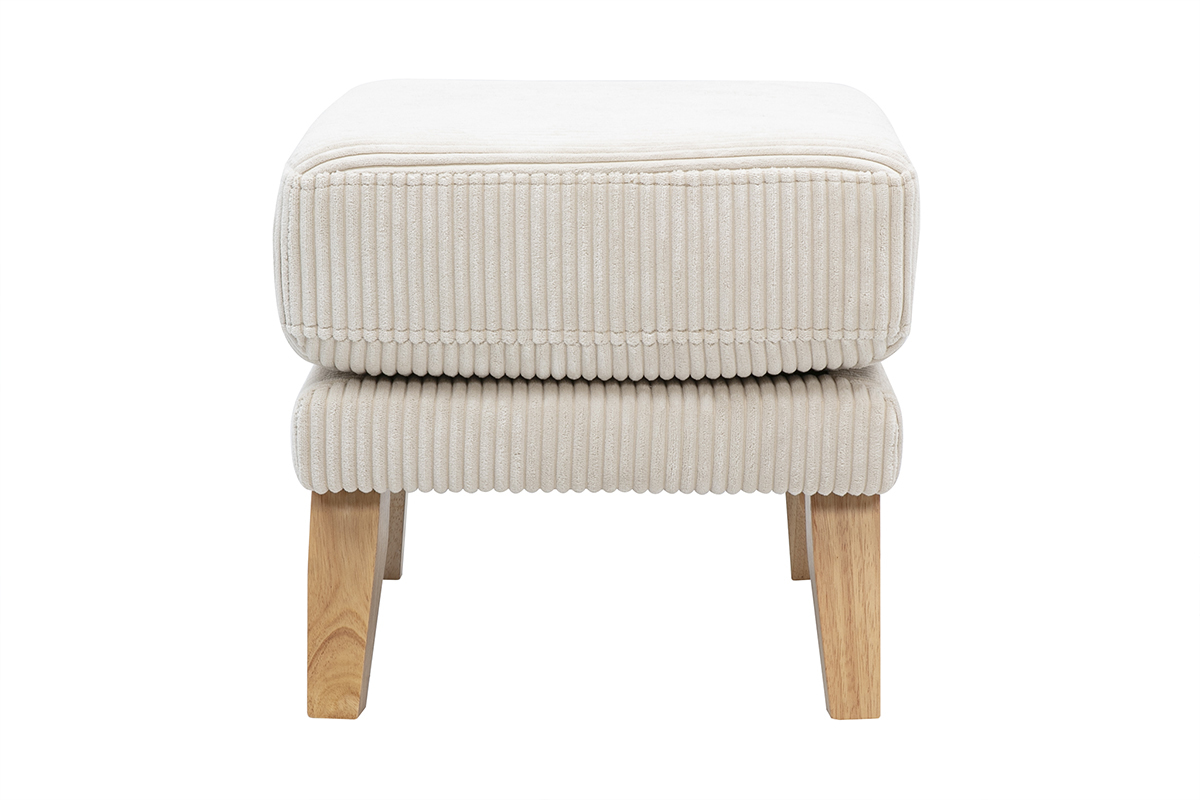 Pouf repose-pieds scandinave en velours ctel beige et bois clair