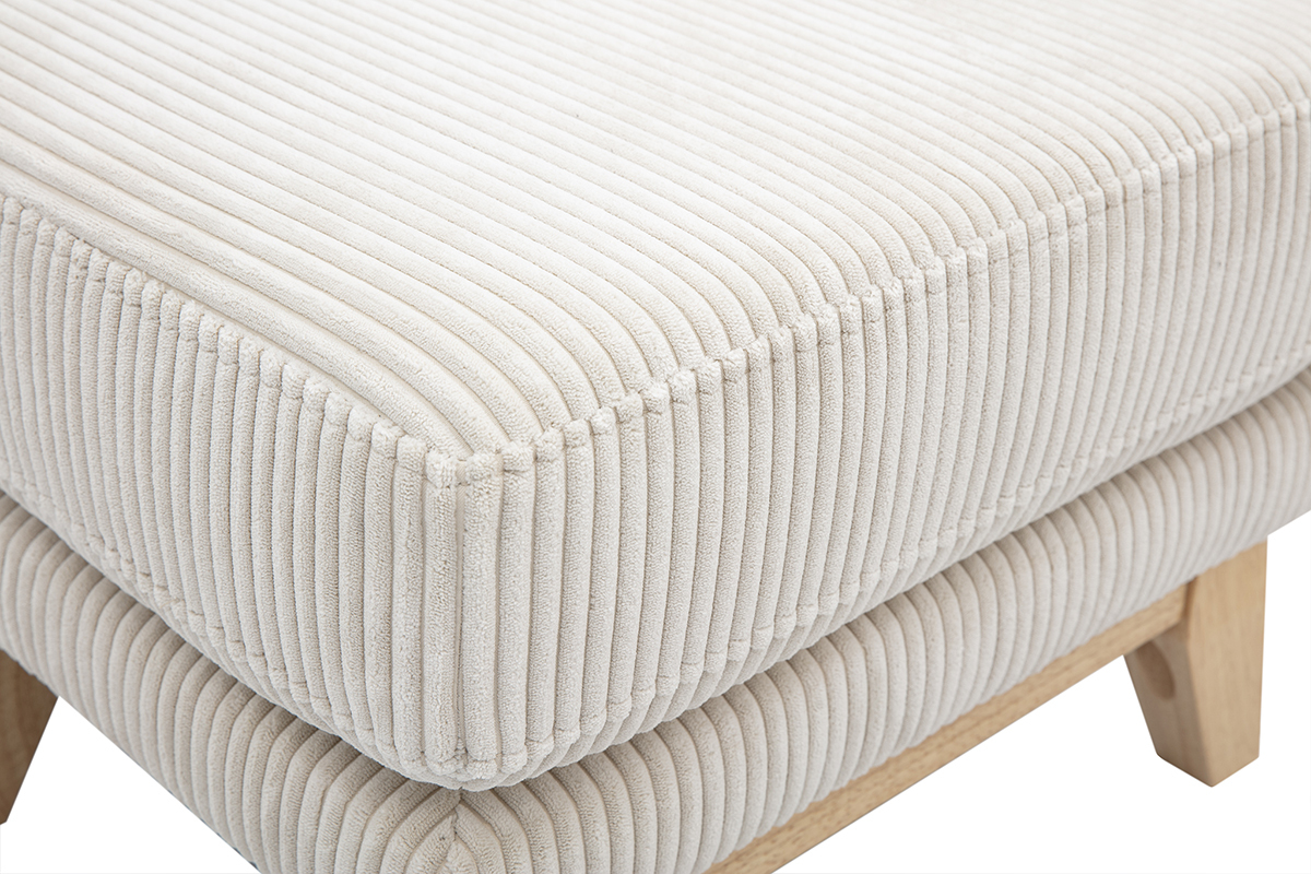 Pouf repose-pieds scandinave beige en velours ctel, bois clair, modle OSLO
