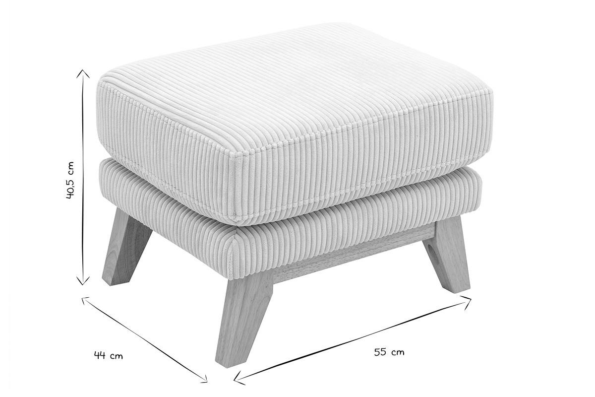 Pouf repose-pieds dhoussable scandinave en tissu velours ctel beige et bois clair OSLO