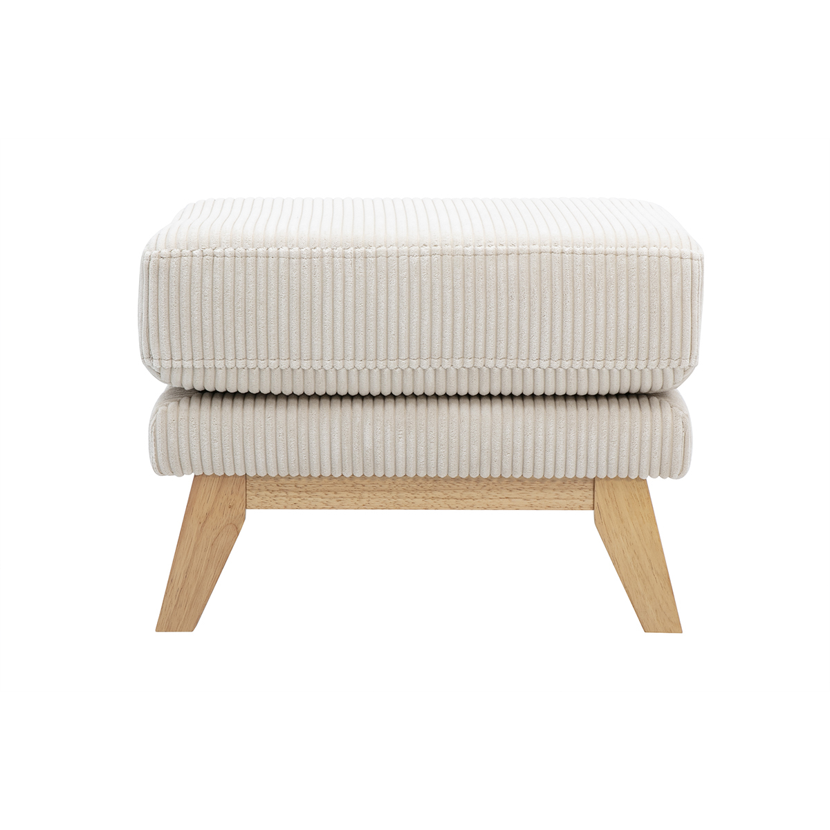 Pouf repose-pieds déhoussable scandinave en tissu velours côtelé beige et bois clair OSLO Pouf repose-pieds déhoussable scandinave en tissu velours côtelé beige et bois clair OSLO