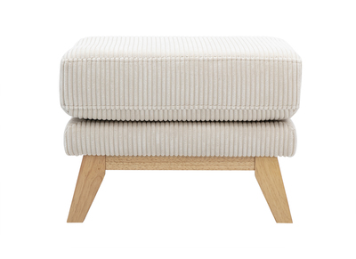 Pouf repose-pieds déhoussable scandinave en tissu velours côtelé beige et bois clair OSLO