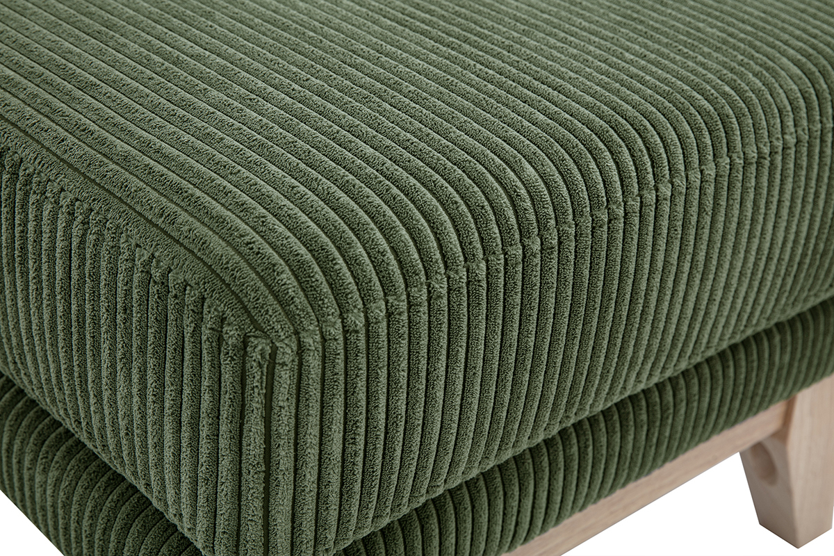 Pouf repose-pieds scandinave en velours ctel vert kaki et bois clair OSLO