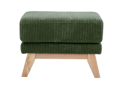 Pouf repose-pieds déhoussable scandinave en tissu velours côtelé vert kaki et bois clair OSLO