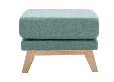 Pouf repose-pieds déhoussable scandinave en tissu vert de gris et bois clair OSLO