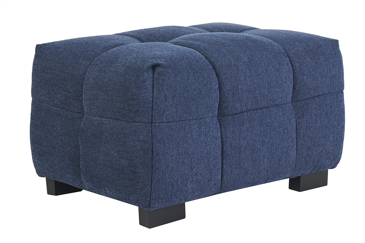 Pouf repose-pieds design en tissu effet velours textur bleu fonc CORTO