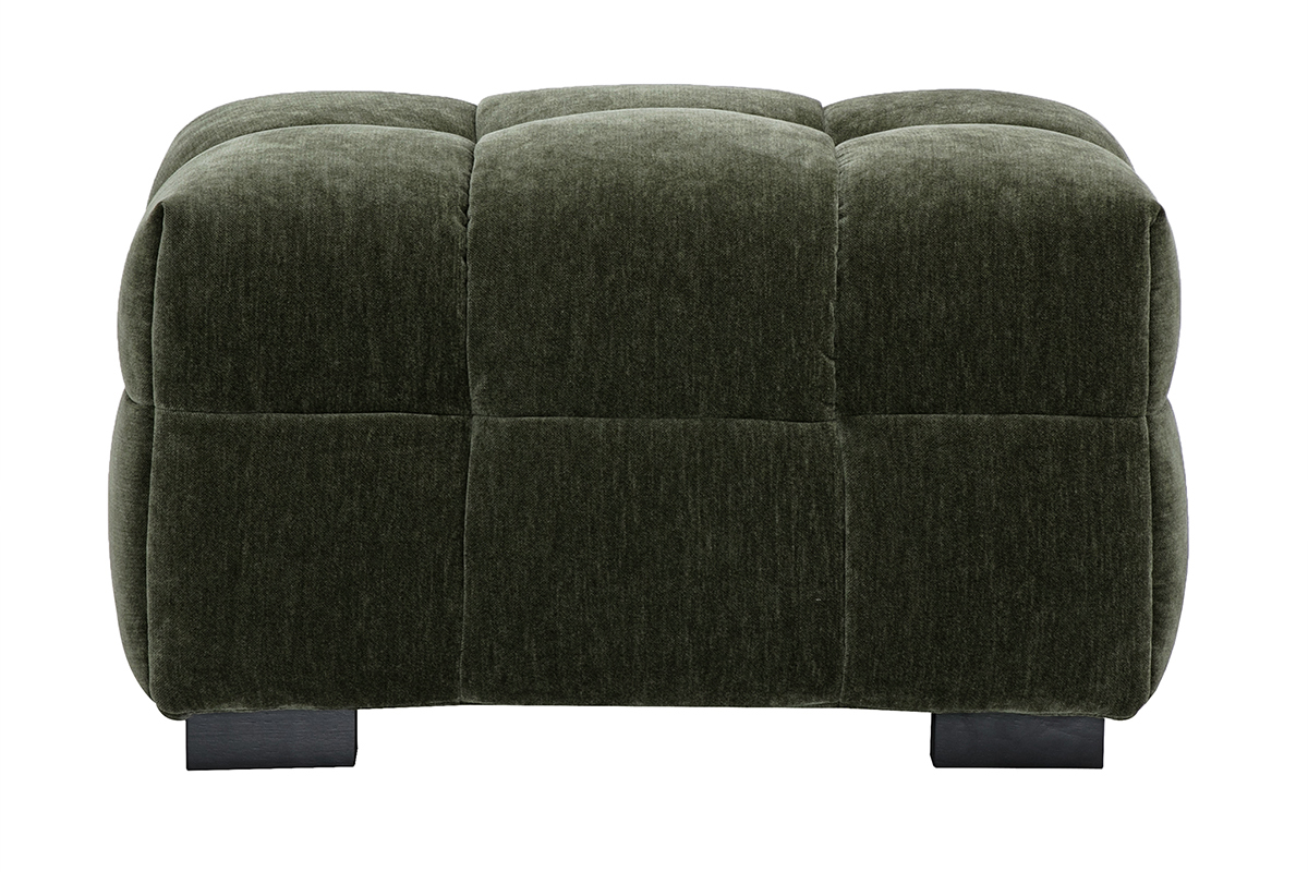 Pouf repose-pieds design en tissu effet velours vert kaki CORTO