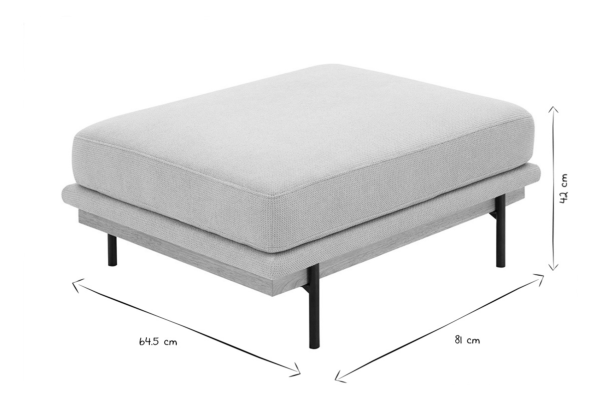 Pouf TODD noir et blanc avec dimensions L81 x P64.5 x H42 cm affiches.