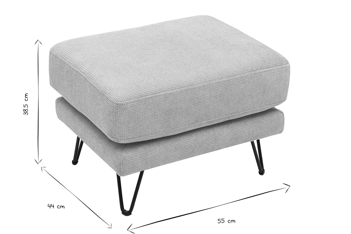 Dimensions du pouf repose-pieds OSLO en noir et blanc : L55 x P44 x H38,5 cm