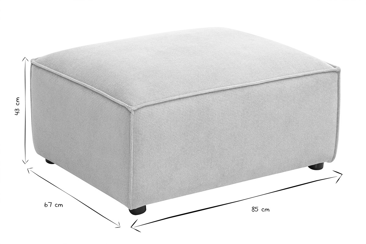 Pouf repose-pieds en tissu chenille, dimensions 85x67x43 cm, en noir et blanc.