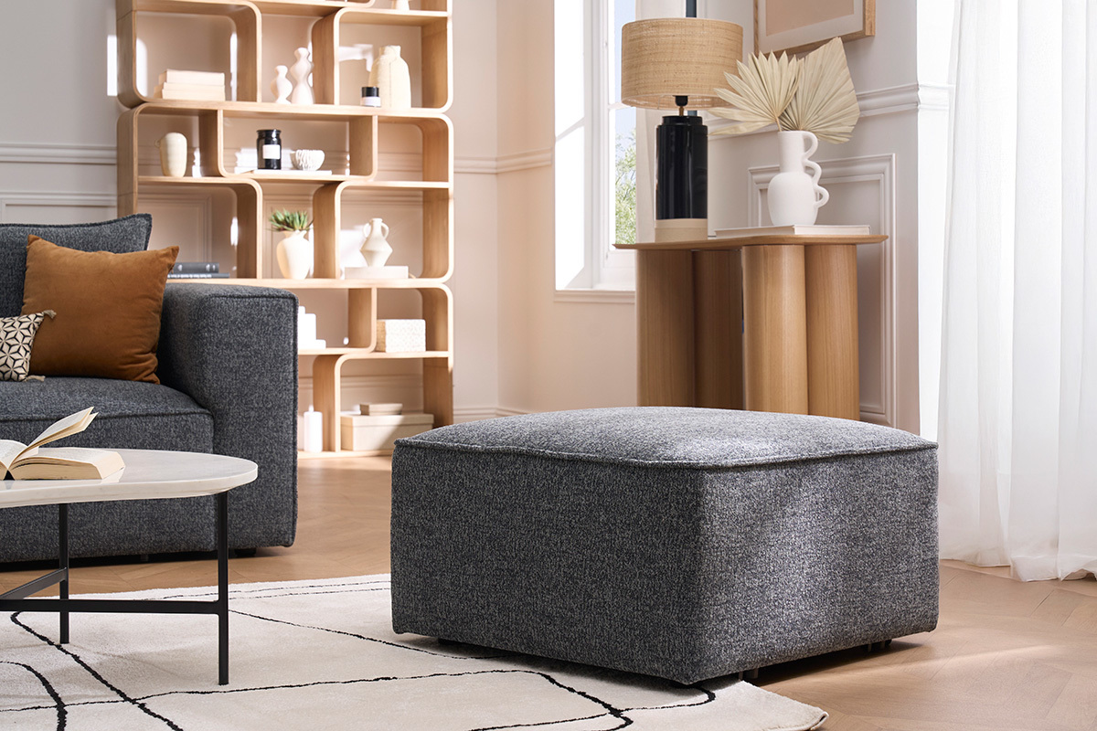 Pouf repose pieds en tissu chin gris fonc KERRY