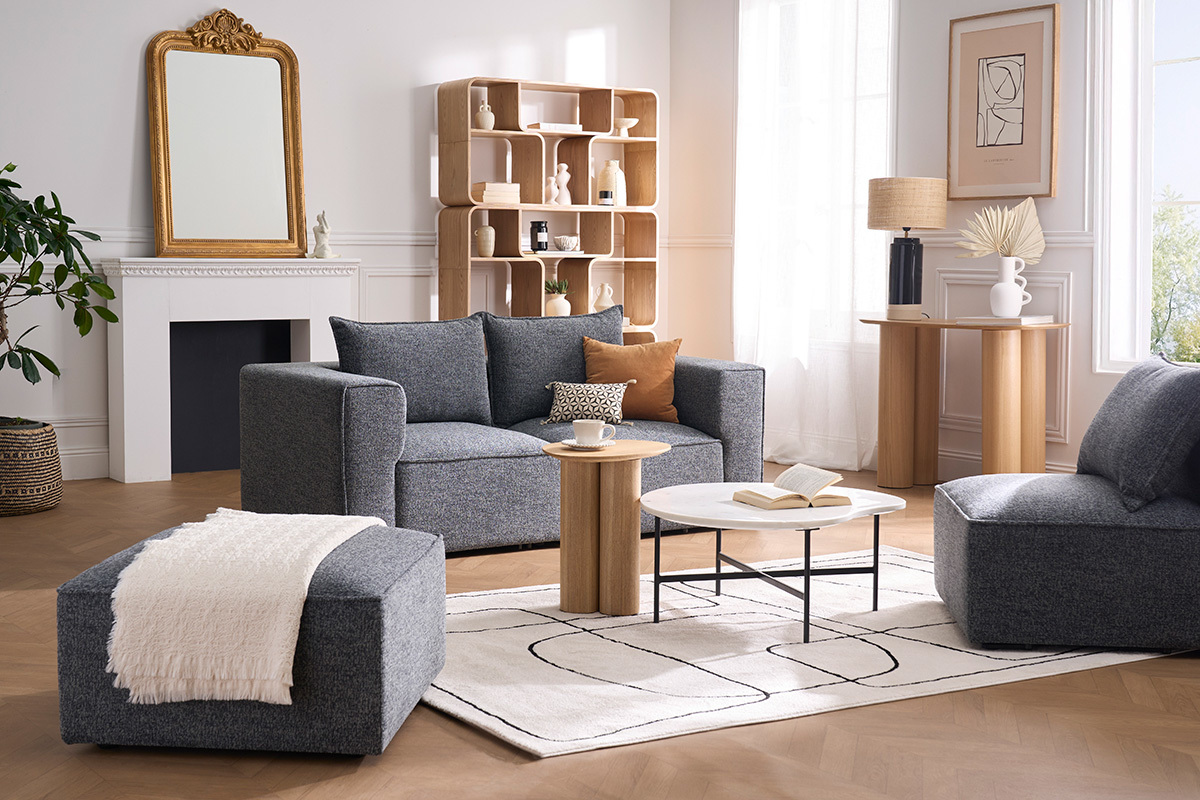 Pouf repose pieds en tissu chin gris fonc KERRY