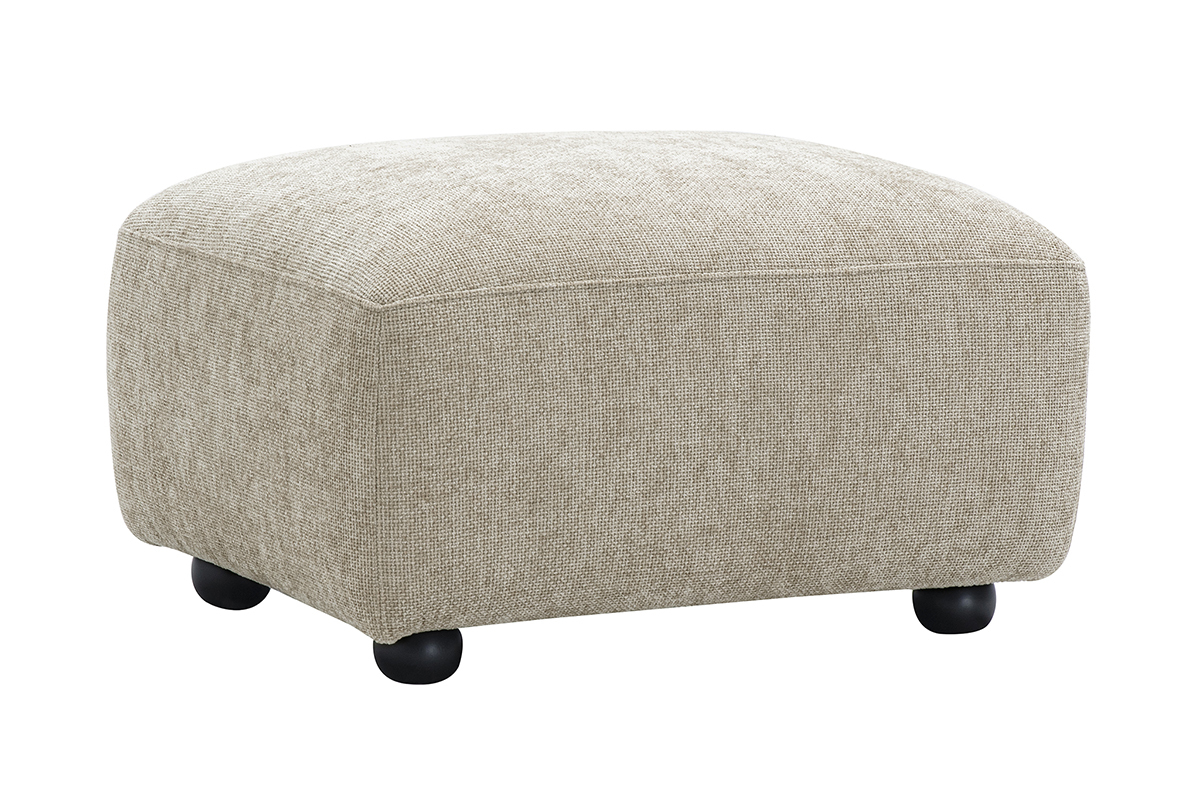 Pouf rectangulaire tissu effet velours textur beige, vue de ct.