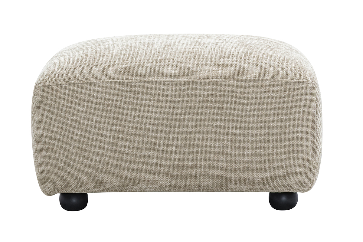 Pouf rectangulaire en tissu effet velours textur beige, vue de face.
