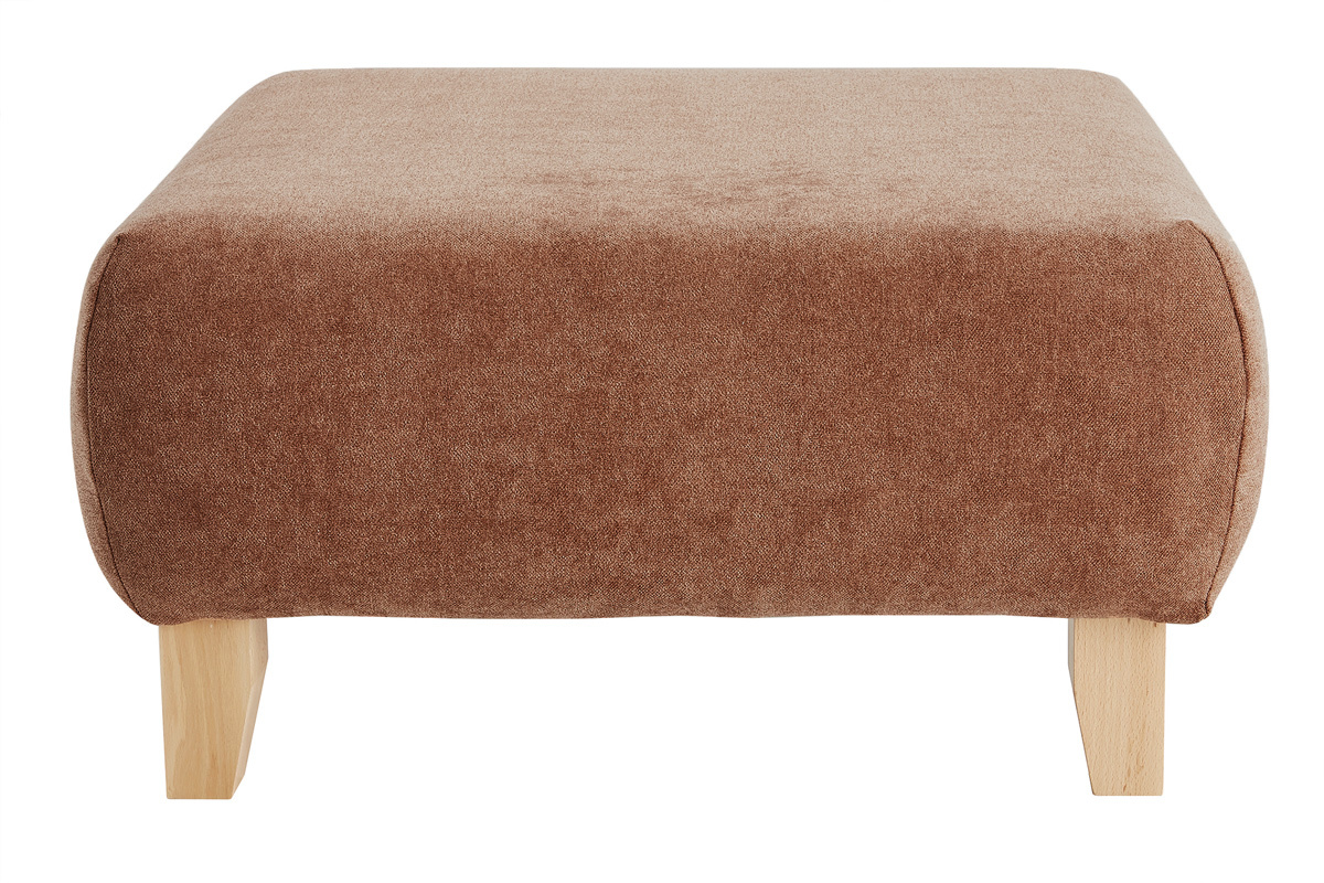 Pouf repose-pieds en tissu effet velours textur terre brle et bois clair massif L75 cm ODEON
