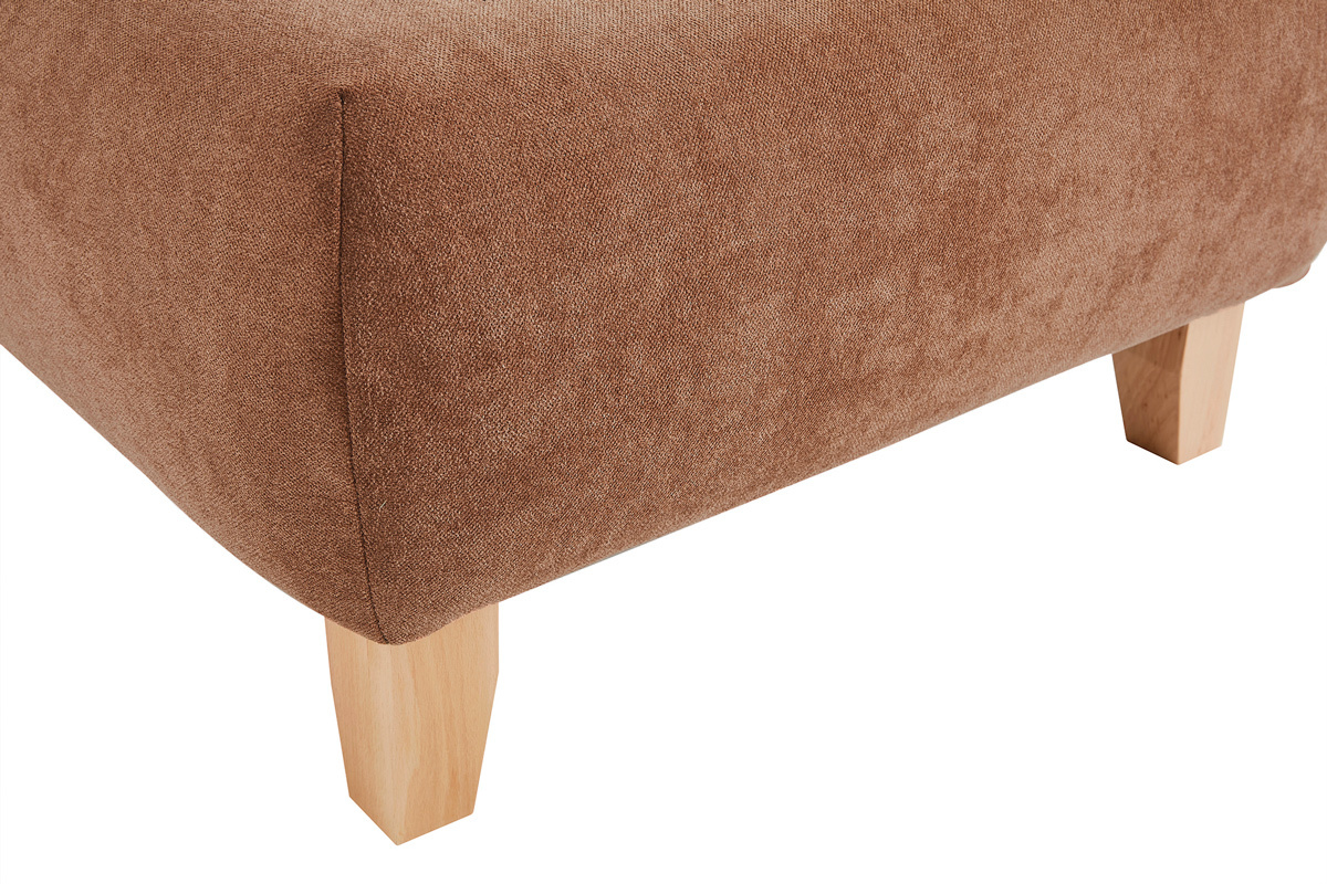 Pouf repose-pieds en tissu effet velours textur terre brle et bois clair massif L75 cm ODEON