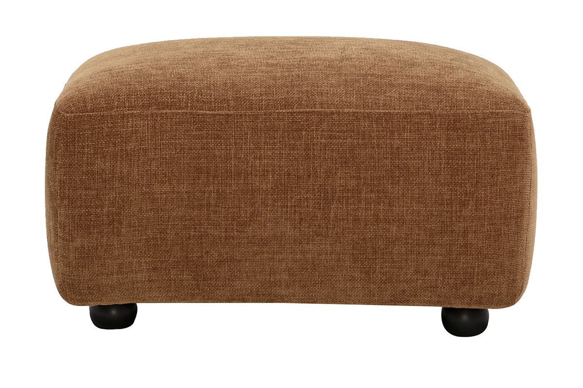 Pouf repose pieds rectangulaire en tissu effet velours textur� terre br�l�e, vue de face.