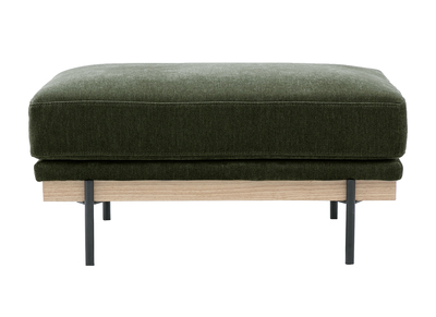 Pouf repose pieds en tissu effet velours vert kaki et m&eacute;tal noir TODD