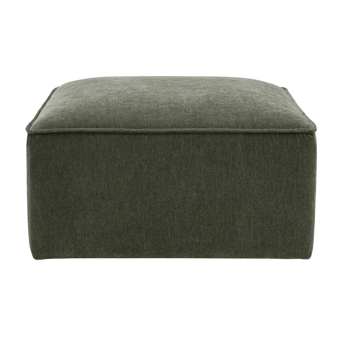 Pouf repose pieds en tissu effet velours vert kaki KERRY Pouf repose pieds en tissu effet velours vert kaki KERRY