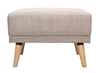 Pouf repose-pieds scandinave en tissu beige et bois clair ULLA