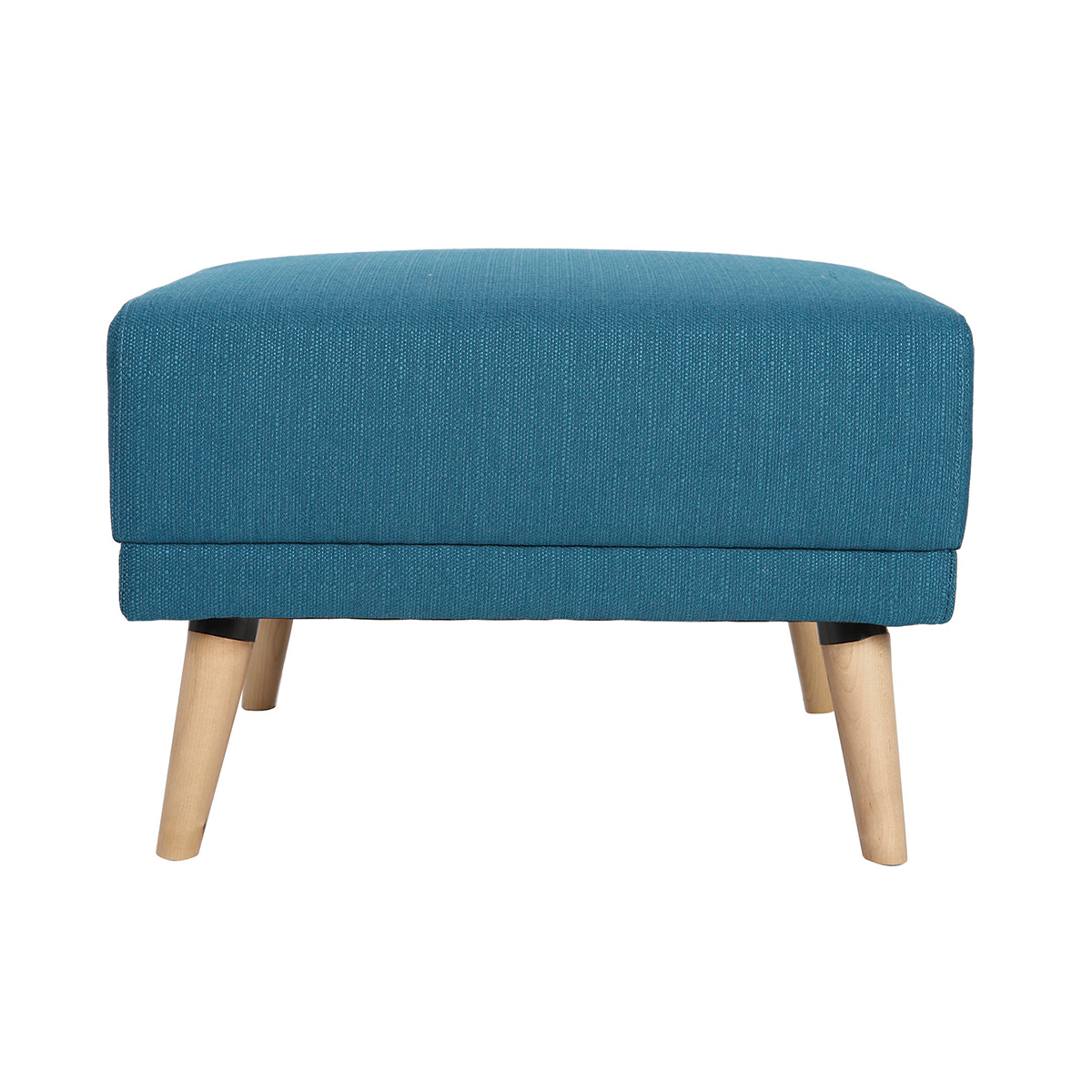 Pouf repose-pieds scandinave en tissu bleu canard et bois clair ULLA Pouf repose-pieds scandinave en tissu bleu canard et bois clair ULLA