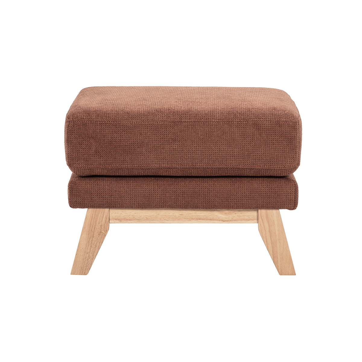 Pouf repose-pieds scandinave en tissu chenille terre brûlée et bois clair OSLO Pouf repose-pieds scandinave en tissu chenille terre brûlée et bois clair OSLO