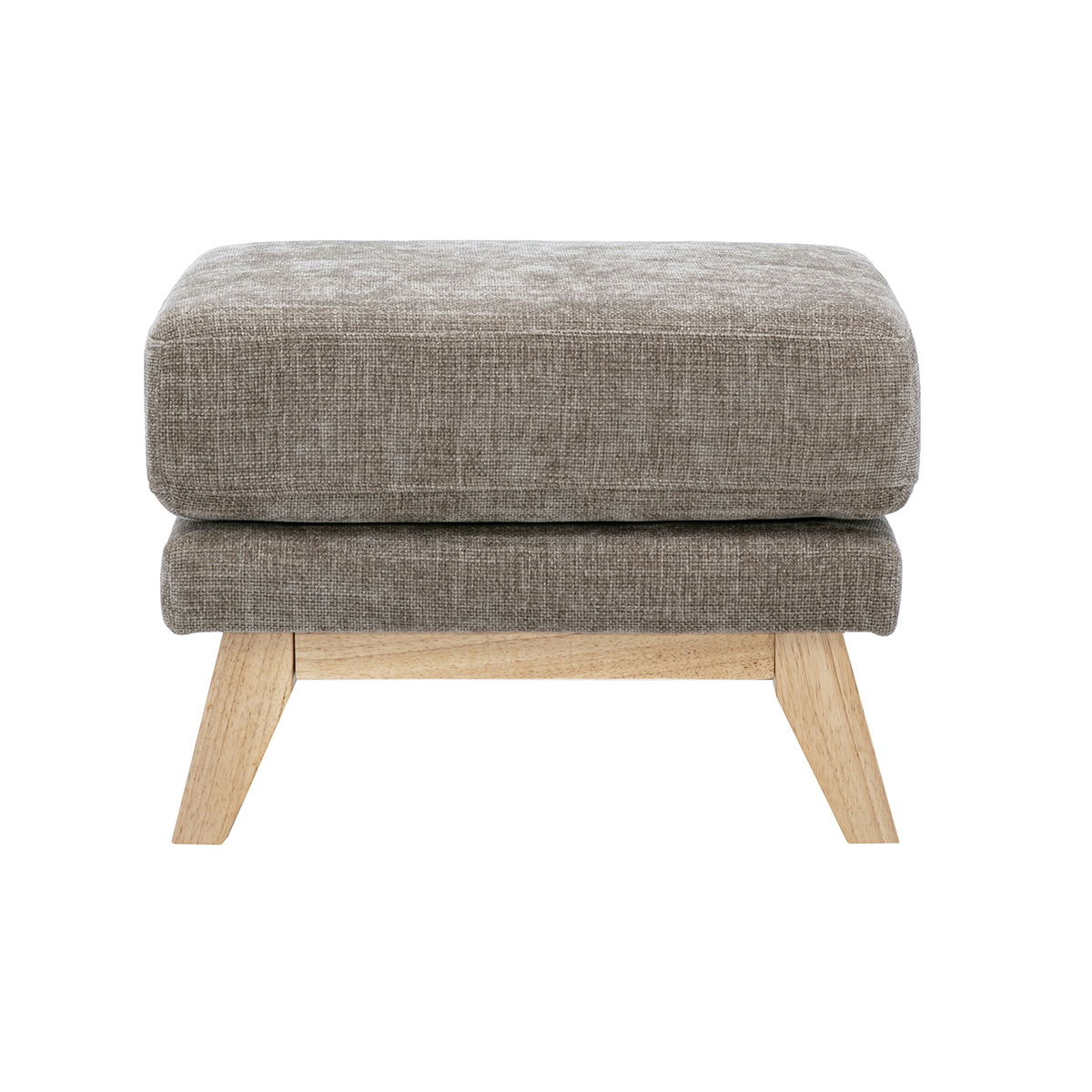 Pouf repose-pieds scandinave en tissu effet velours texturé taupe et bois clair OSLO Pouf repose-pieds scandinave en tissu effet velours texturé taupe et bois clair OSLO