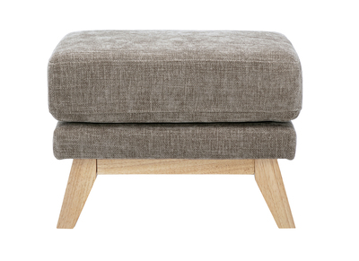 Pouf repose-pieds scandinave en tissu effet velours textur&eacute; taupe et bois clair OSLO