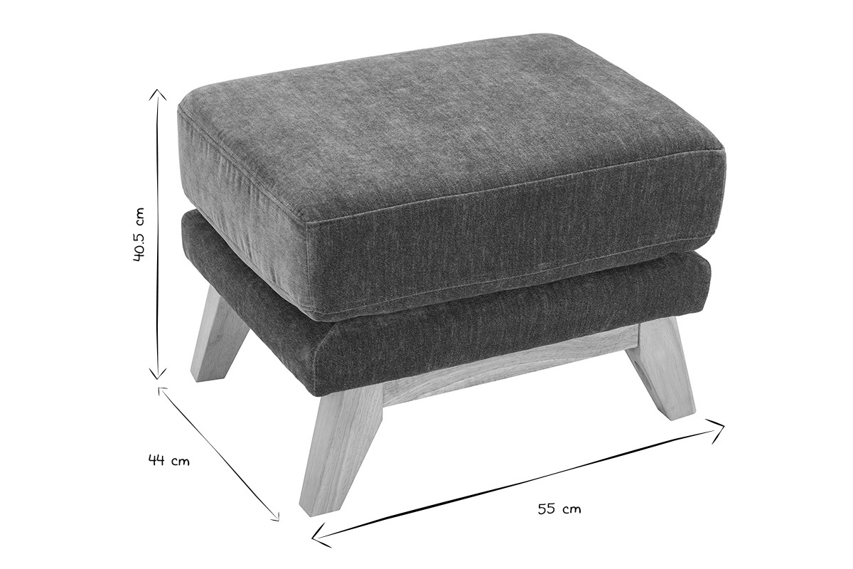 Dimensions du pouf repose-pieds scandinave OSLO en noir et blanc, L55 x P44 x H40,5 cm.